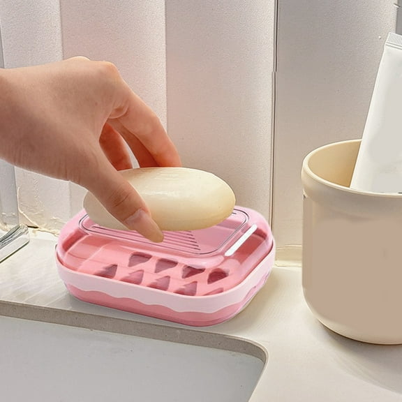 Djiypn Leakproof Soap Dish with Lid & Draining, Shatterproof Travel Bar Soap Holder Case Container, Portable Travel Size Toiletries Essentials for Camping, Gym, Bathroom, Pink