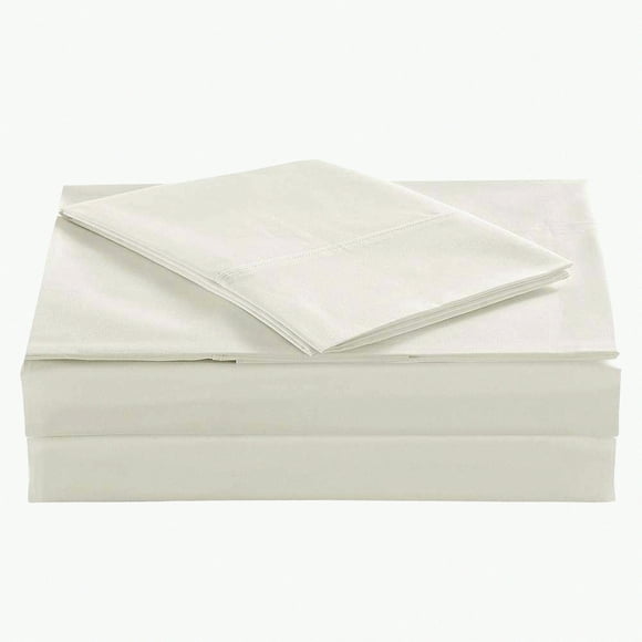 CottonBlend Queen Percale Sheets - Wrinkle Free 200TC Bed Sheet Set - Breathable & Refreshing - Ivory Queen Size 4PC Cotton Rich Sheets