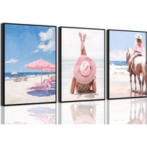 Coastal Cowgirl WallTrendy Preppy Wall Decor Western Girls Beach Prints Pink Boots Hats Posters Summer Coastal Granddaughter Pictures Teen Girl Dorm Canvas Painting Unframed