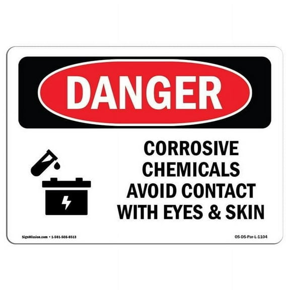SignMission OS-DS-A-1014-L-1104 10 x 14 in. OSHA Danger Sign - Corrosive Chemicals Avoid Contact