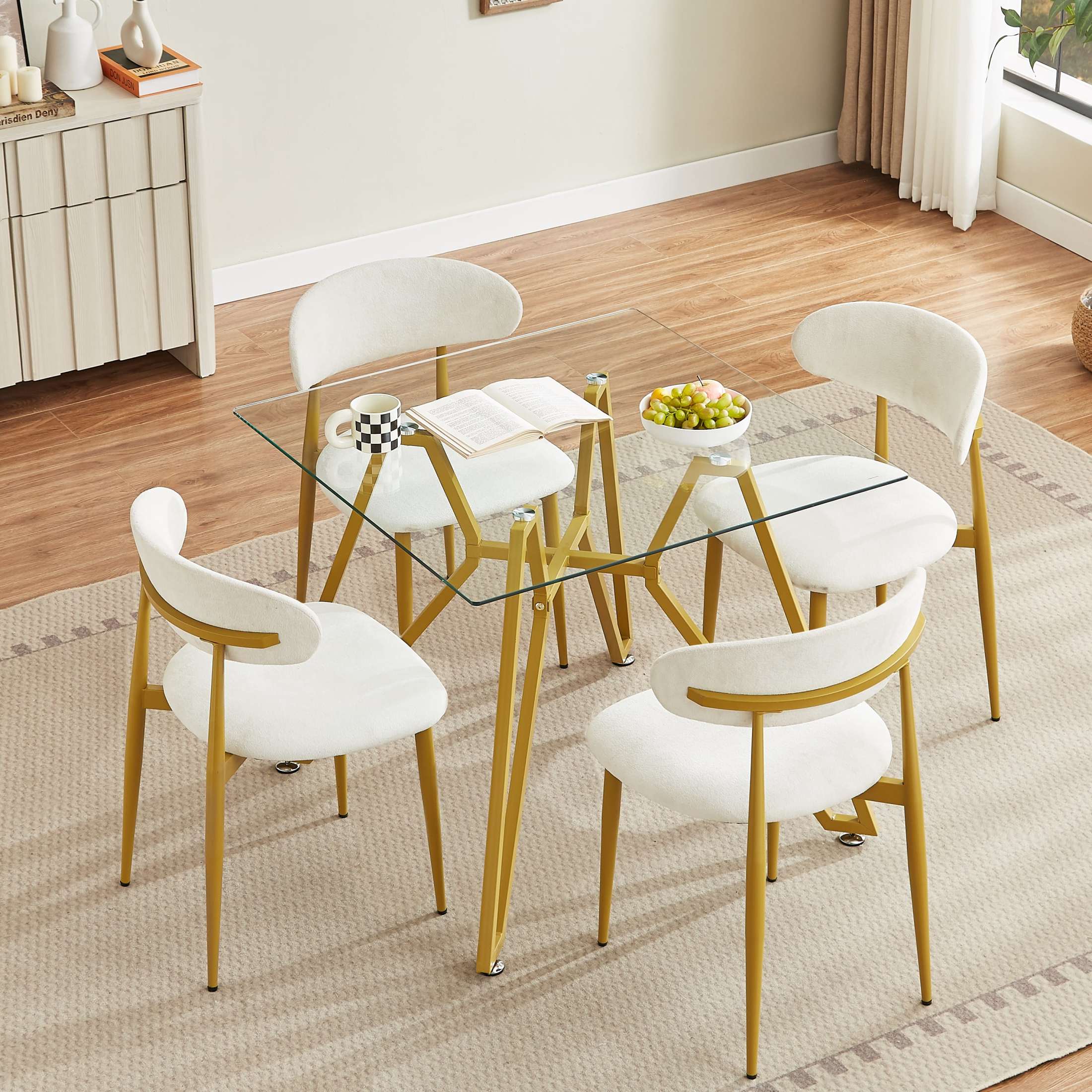 Noble House 35.4" Square Dining Table, Small Modern Kitchen Table with Tempered Glas, Dining Room Furniture, Gold