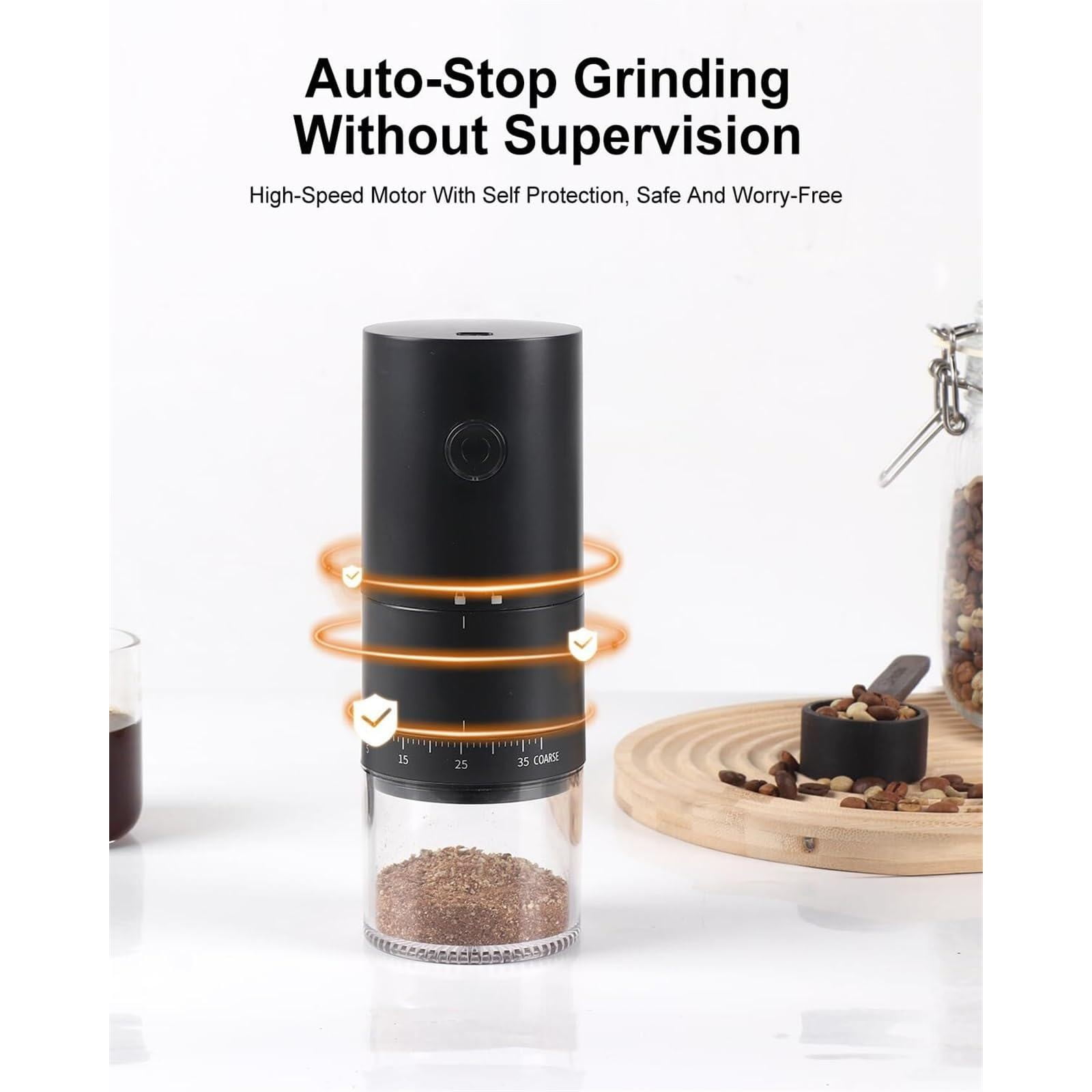 XKHBDL Portable Electric Stainless Steel Burr Coffee Grinder, Rechargeable Small Bean Mill with 38 Adjustable Grind Settings, Cordless Travel Grinder for Espresso, Cold Brew