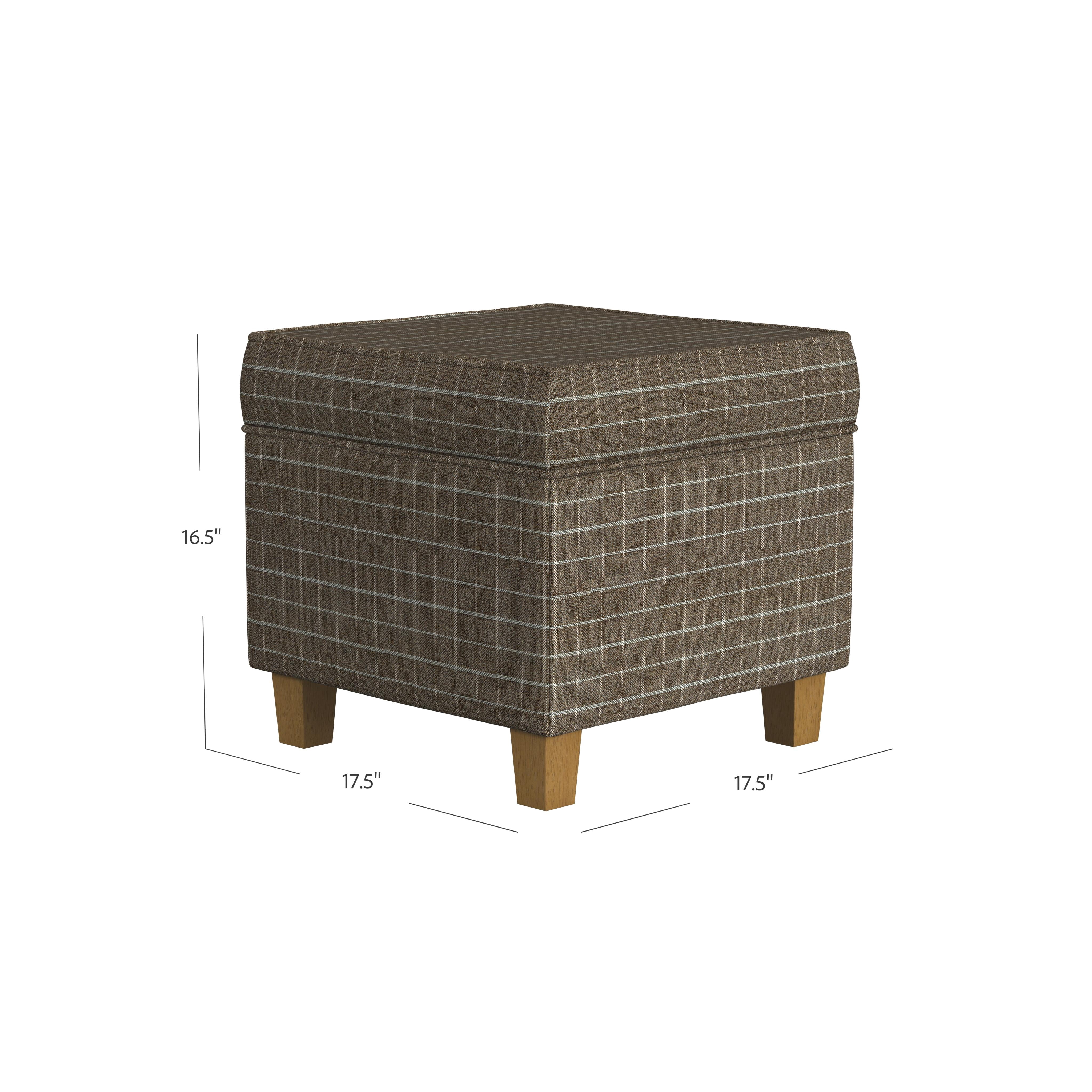 HomePop Square Storage Ottoman, Brown Window Pane Print