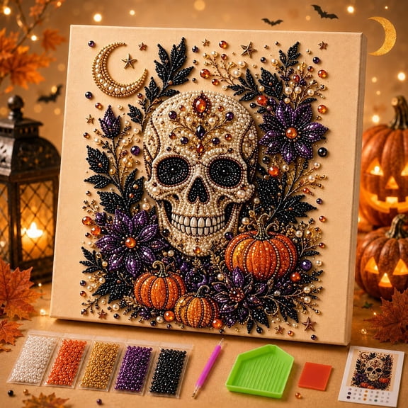 Youthify Halloween Ghost Pearl Art DIY Kit, 7.87 Inch 3D Diamond Painting Craft with Preprinted Canvas and Tools, Spooky Fall Home Decor Gift (Style 6)