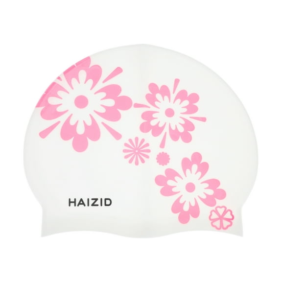 Unique Bargains 1 Pc Waterproof Square Flower Pattern Swim Cap White
