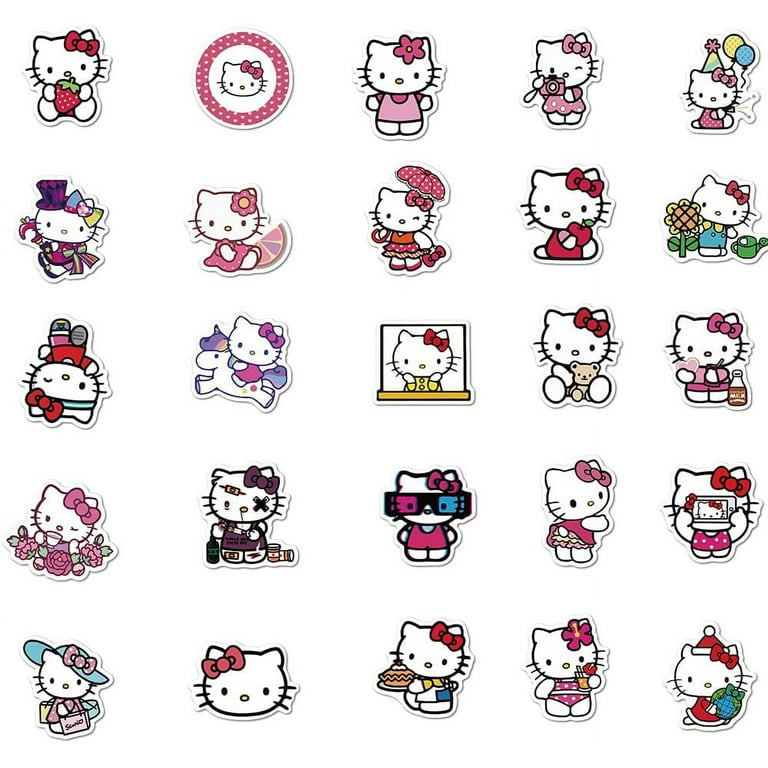 50 Pcs Hello Kitty Stickers Pack Kitty White Theme Waterproof Sticker Decals  for Laptop Water Bottle Skateboard Luggage Car Bumper Hello Kitty Stickers  for Girls Kids Teens - A 