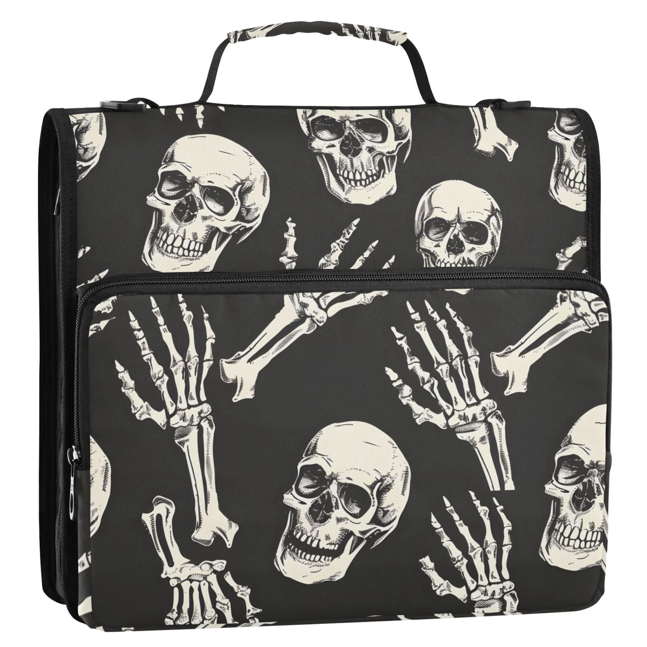 ALAZA Zipper Binder Skull Skeleton Hands 3 Ring Trapper Keeper File Folder Organizer Bag