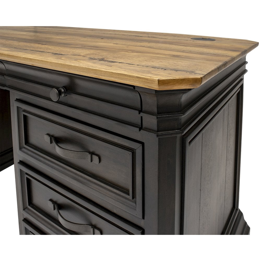 Double Pedestal Executive Desk Solid Wood Plank Top Fully Assembled Brown
