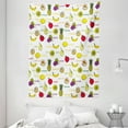 thumbnail image 1 of Fruits Tapestry, Kiwi Banana Plums Lemon Orange Pear Grape Apricot Kitchen Food Print, Wall Hanging for Bedroom Living Room Dorm Decor, 60W X 80L Inches, Yellow Cream Purple Ruby, by Ambesonne, 1 of 2