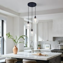 FINE MAKER Glass Chandelier, 3 Light Black Chandelier with Clear Glass Shade, Adjustable Height Modern Dining Room Chandelier Light Fixture