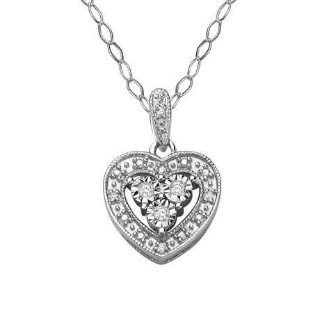 Heart Pendant Necklace with Diamonds in Sterling Silver