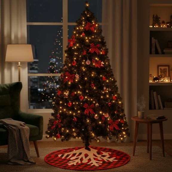 Ktaxon 7.5 FT Pre-Lit Christmas Tree,Black Artificial Tree with 1200 Branch Tips, 350 Lights and Remote Control 8 Modes