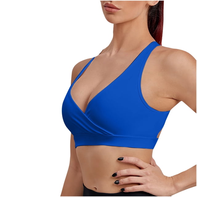 Women's Sports Bra Padded Bra Feature V-Neck Push-up Bra Style W-848 Blue S