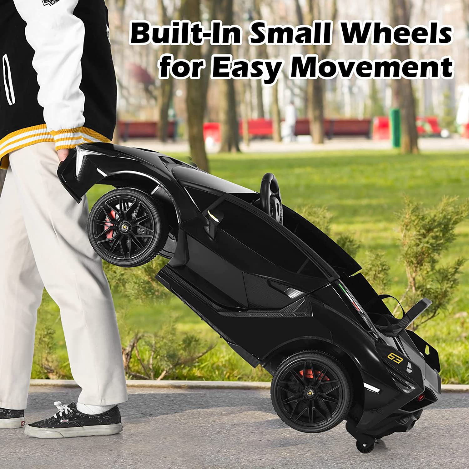 OLAKIDS 12V Licensed Lamborghini Sian Kids Ride On Car with Parent Remote Control, Spring Suspension, MP3 Player, Electric Toy Roadster Carbon Fiber Textured for Toddler Children(Black)
