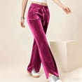 thumbnail image 2 of acuever High Waisted Velvet Flare Wide Leg Pants for Women - Drawstring Comfort Casual Trousers with Pockets Women's Casual Pants, 2 of 6