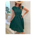 thumbnail image 5 of EASYBRA Pleated Midi Dress Solid Color Short Sleeve Casual Summer Dress Slim Fit Round Neck S–XXL, 5 of 6