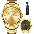 thumbnail image 1 of Reloj de oro para hombre Reloj de vestir de negocios de cuarzo analógico Fecha Acero inoxidable Clásico Lujo Luminoso Impermeable Reloj de hombre informal Reloj de hombre de oro, 1 of 5