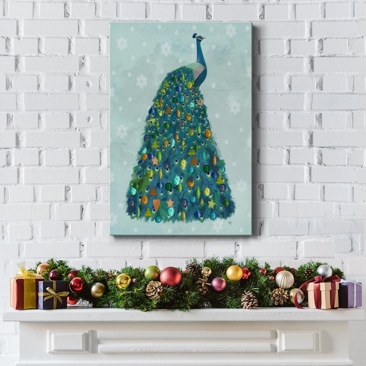 Christmas Peacock Christmas Tree- Gallery Wrapped Canvas