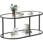 Oval Coffee Table with Tempered Glass Top - Modern Living Room Accent