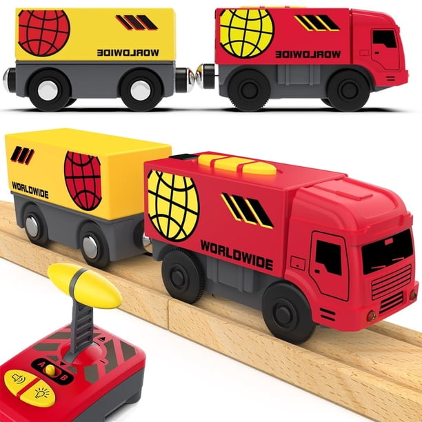 Accesorios de Tren de Madera, Tren Locomotora Que Funciona con Baterías, Tren con Control Remoto para Juego de Vías