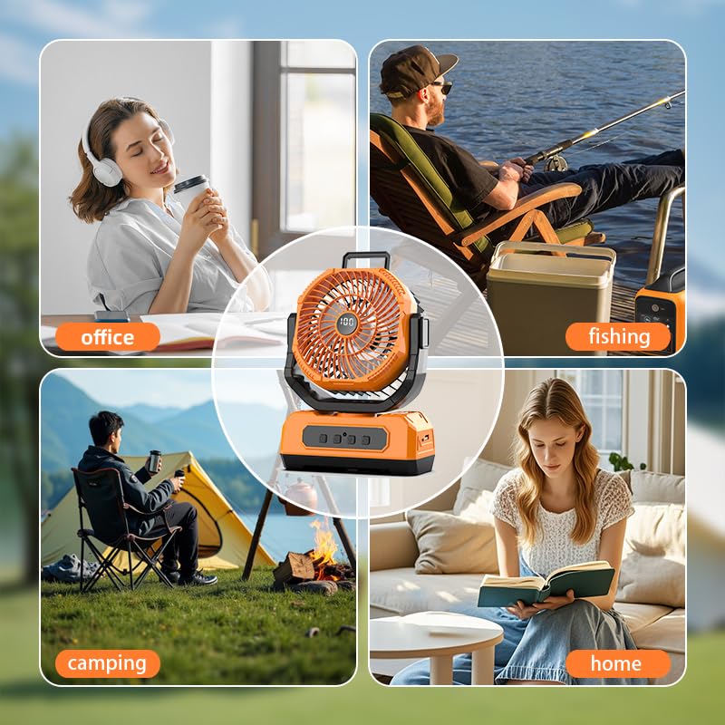 Portable Fan Rechargeable,20000mAh Cordless Battery Powered Fan with LED Lantern,270Rotation With remote control,USB C Battery Operated for Travel Camping Tent Office Beach Fishing Outdoor,ORANGE