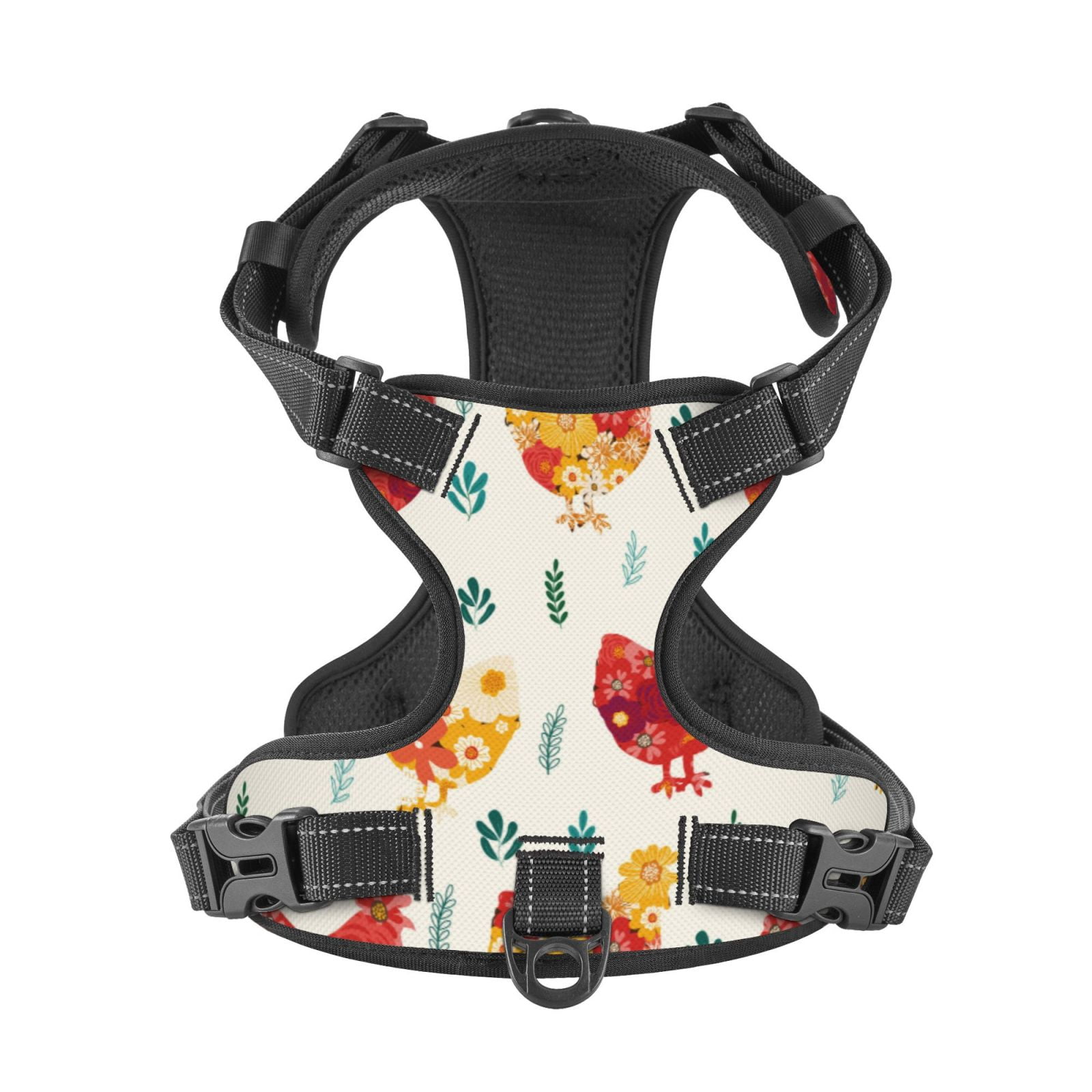 Kdxio Flower Chicken Print No Pull Dog Harness Adjustable Reflective Oxford Easy Control Medium Large Dog Harness for Training and Everyday-Small