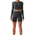 thumbnail image 2 of REALiKUN Women Seamless Yoga Outfits 2 Piece Workout Short Sleeve Crop Top with High Waisted Running Shorts Sets Dark Gray L, 2 of 8