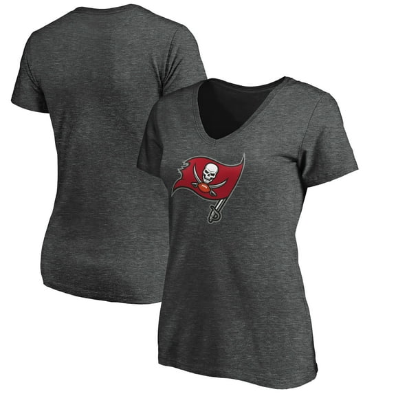Women's Heather Gray Tampa Bay Buccaneers Primary Logo V-Neck T-Shirt