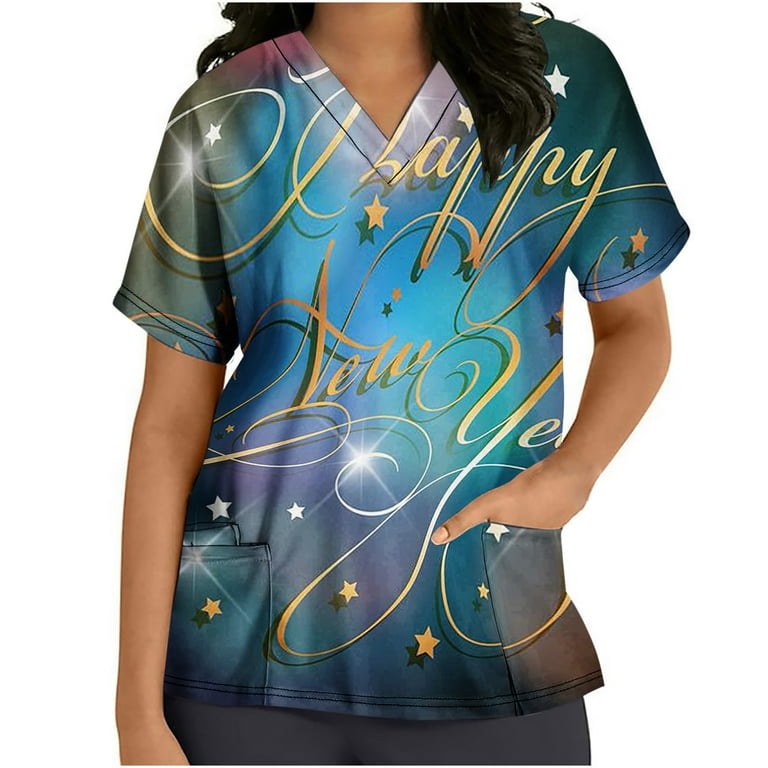 DDAPJ pyju Ugly Christmas Scrubs Tops for Women,Womens Sequin