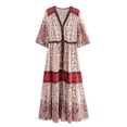 thumbnail image 1 of Womens Summer Boho Floral Print Cotton Short Sleeve Flowy Dress Brown L, 1 of 4