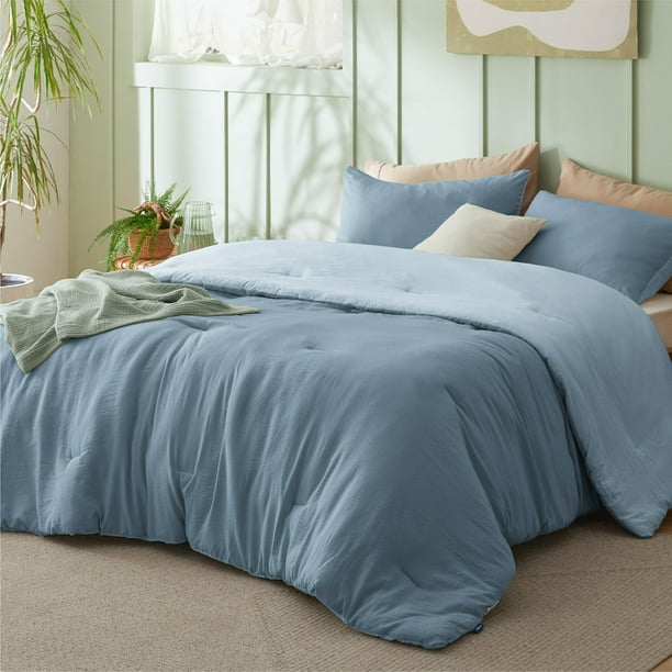 Juego de edredón Bedsure, tamaño queen, reversible, azul, 3 piezas