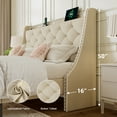 thumbnail image 6 of Virans Queen Bed Frame with 16" Deluxe Wingback & Charging Station, Upholstered Platform Bed with Button Tufted Storage Headboard,Beige, 6 of 8