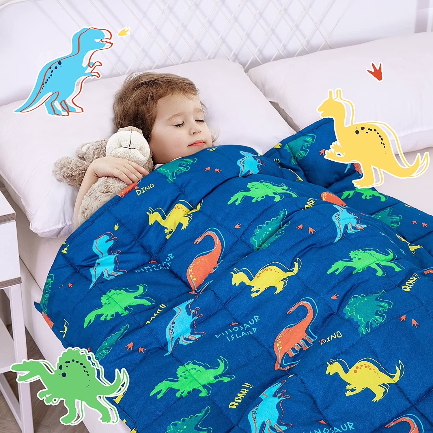 Sivio Weighted Blanket for Kids, Breathable Throw for Sleep, Suitable for Bed, Sofa, Couch and Travel, 3 lbs 36" x 48", Blue Dinosaur
