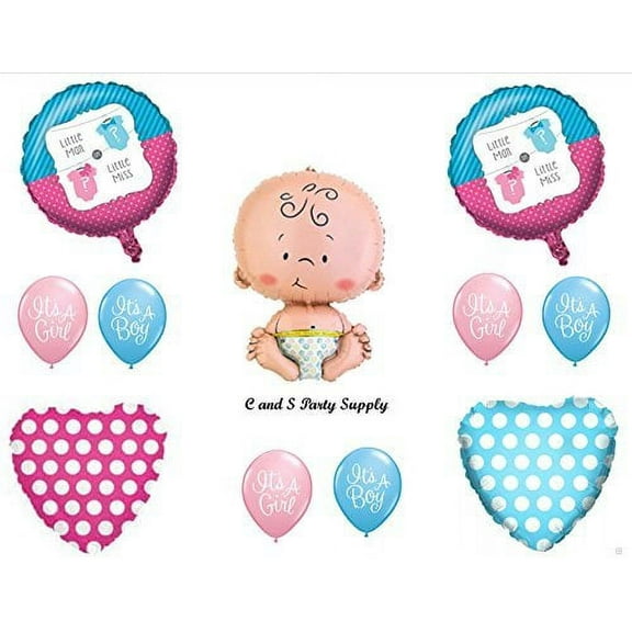 Little Man or Little Miss GENDER REVEAL BOY GIRL BABY SHOWER Balloons Decorations Supplies