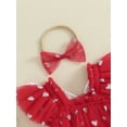 thumbnail image 6 of FEORJGP Infant Baby Girl Valentine's Day Jumpsuit Toddlers Fly Sleeve Bodysuit Dress Heart Print Tulle Mesh Dress Romper with Bow Headband Little Girl Casual Cute Clothes Set for Party, 6 of 9