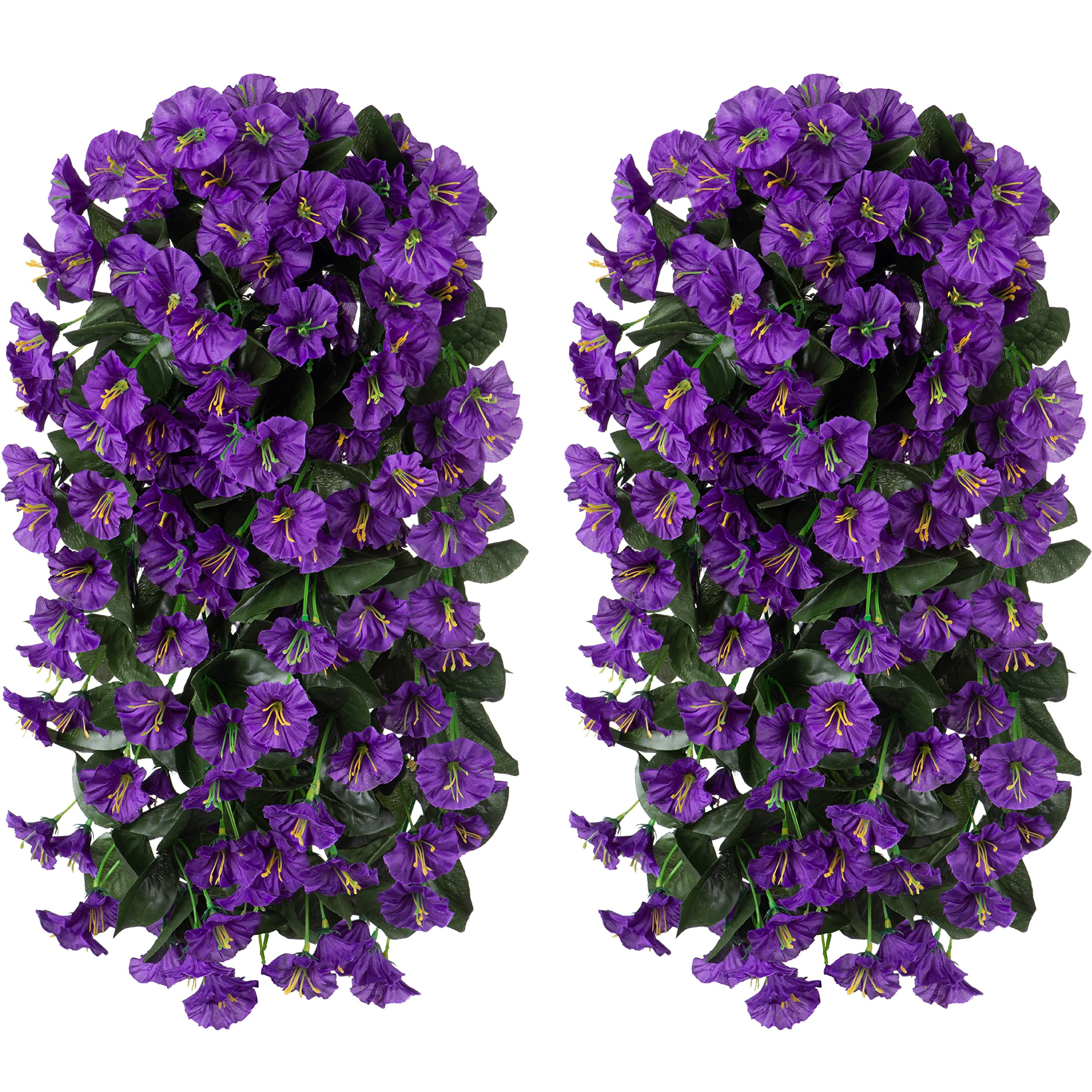 Artificial Fake Hanging Flowers Plants,2PCS Faux Silk Morning Glory Trailing Vines for Outdoor Decoration