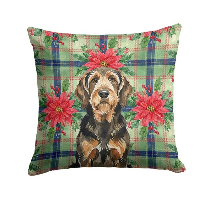 Carolines Treasures WDK8738PW1414 Unisex Adult Black & Tan Otterhound Christmas Poinsettias Throw Pillow - 14 x 14 in.