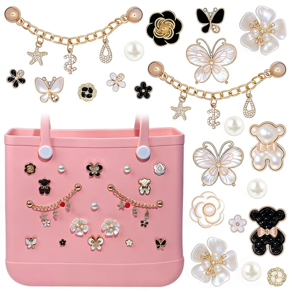 Zzjniupiyyds Bogg Bag Charms – Cute Pearls & Butterfly Flowers Tote Accessories, Decorative Insert for Simply Southern Beach Tote