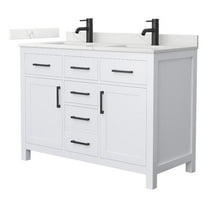 Beckett 48" White Double Vanity & Giotto Quartz Top (1-Hole) & Black Trim