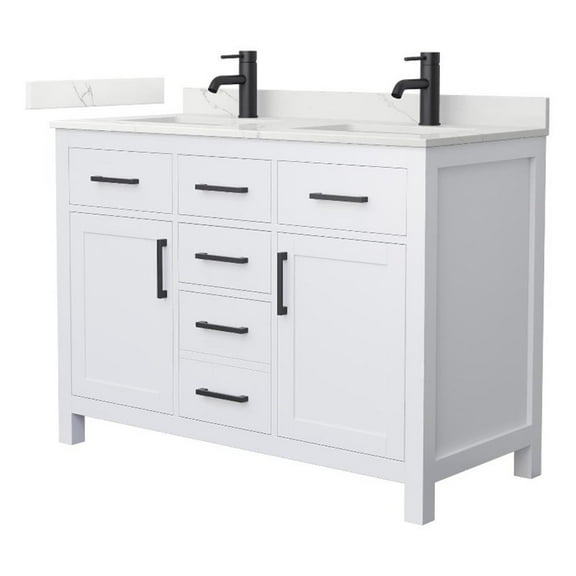 Beckett 48" White Double Vanity & Giotto Quartz Top (1-Hole) & Black Trim