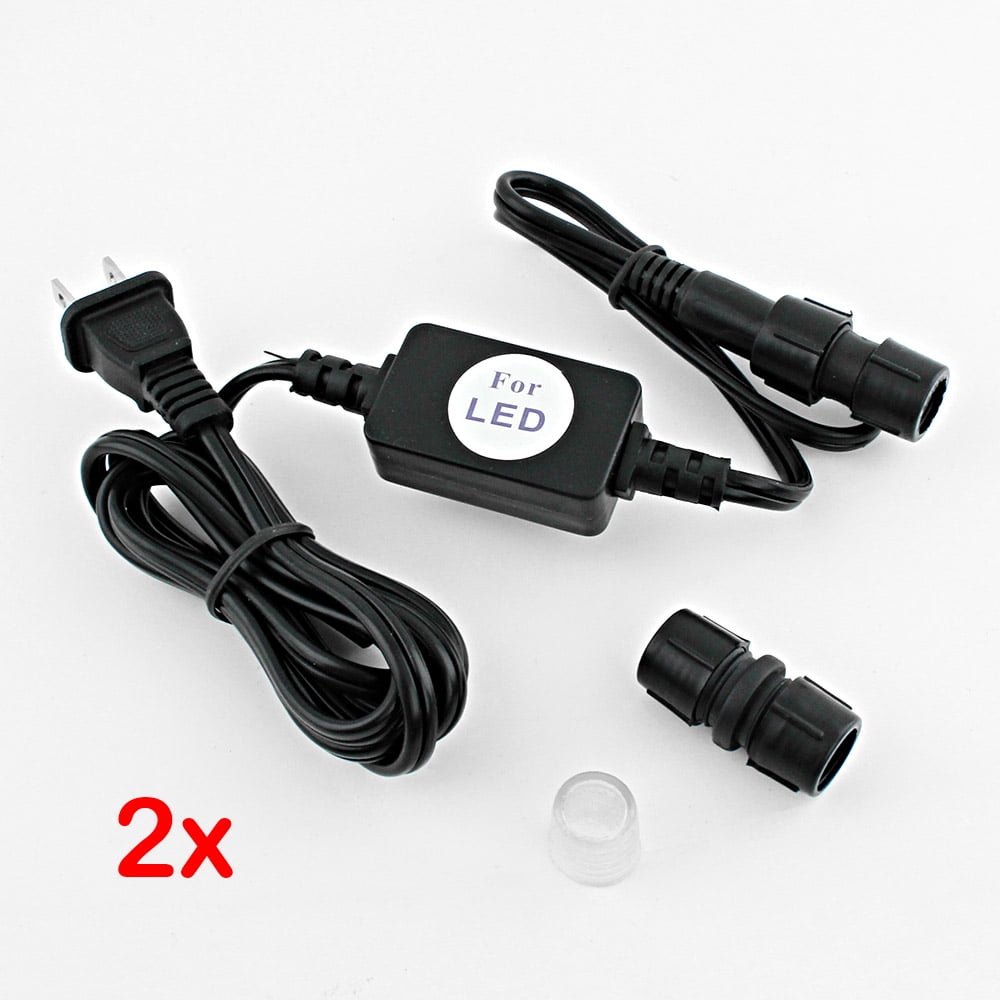 2X Power Cord Connector w/ Round Splicer End Cap for 2Wire LED Rope