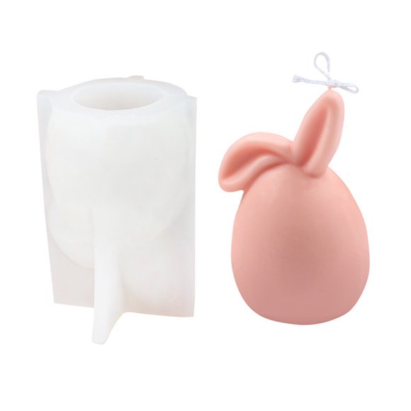 Silicone Candle Mold-Round Egg Folding Ear Rabbit Silicone Rabbit Candle Mold Easter Halloween Three-dimensional 3D Rabbit Fondant Cake Mold Soap Mold (Only the mold does not contain candle materials)