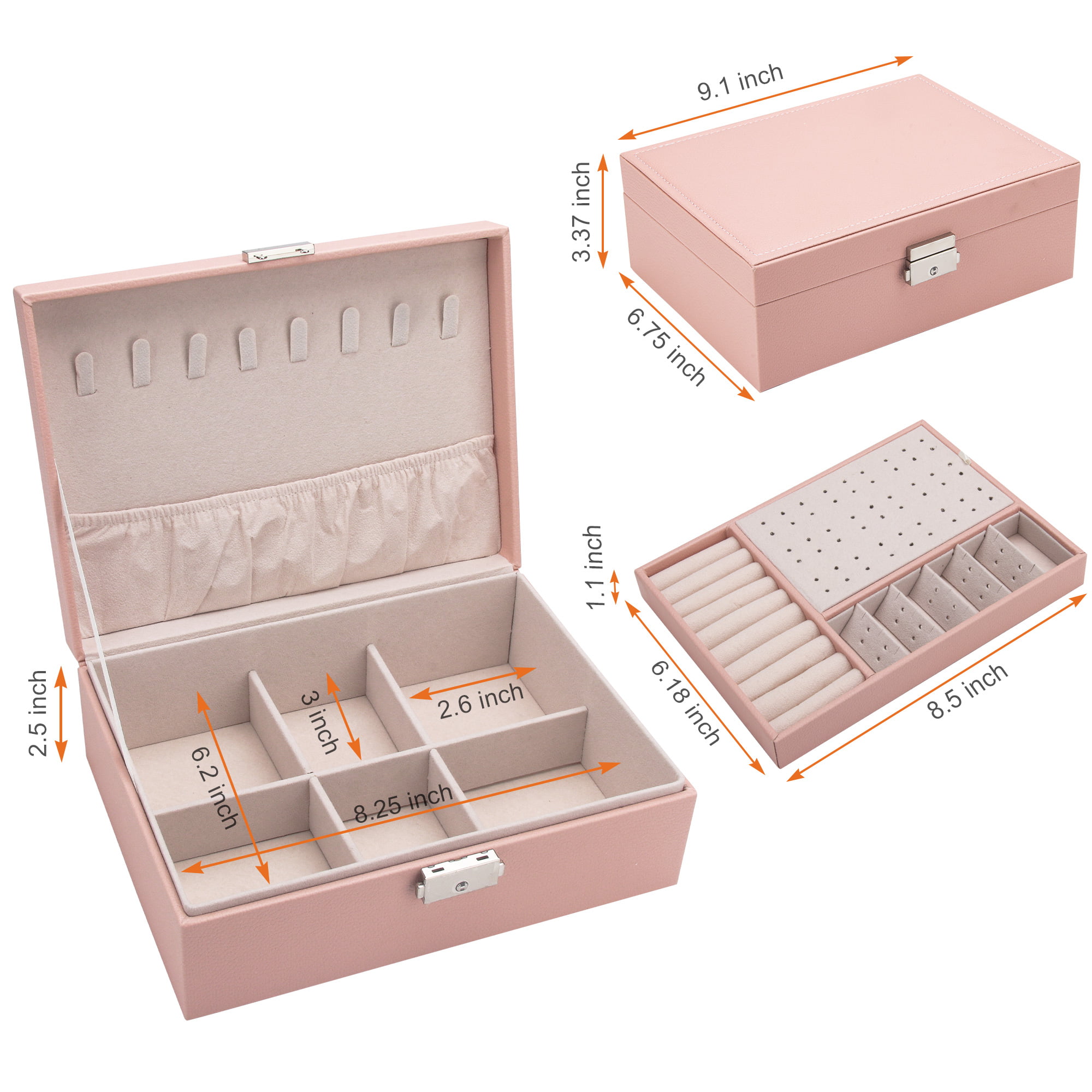  DECOR4SEASON PU Leather Jewelry Box Organizer with 2 Layer  Display Storage Cases and Removable Tray for Necklace, Earrings, Rings,  Bracelets for Women Girls Gift, Pink : Clothing, Shoes & Jewelry