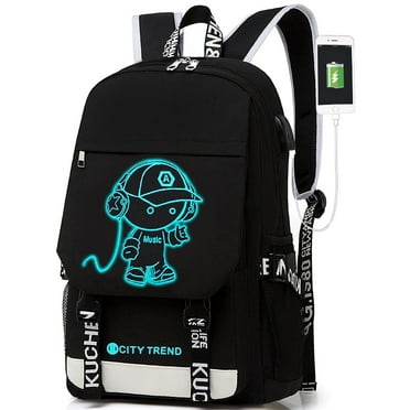 Ficcug Luminous School Bags Backpacks,16" Laptop Backpack with USB Charge Port,Student Bookbags for Boys Girls Women Men Teens,Black