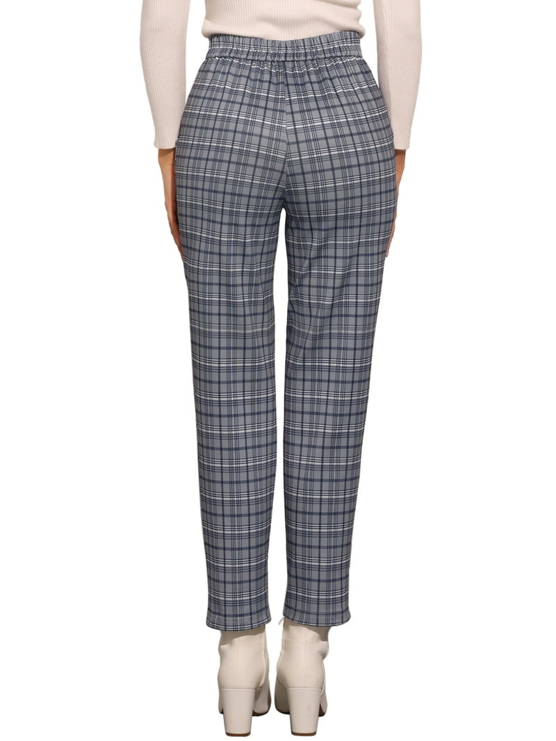 INSPIRE CHIC Women's Tartan Plaid Pants Elastic High Waist