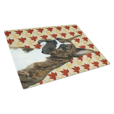 

Caroline s Treasures SS4348LCB Boxer Brindle Fall Leaves Portrait Glass Cutting Board Large 12H x 16W multicolor