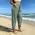thumbnail image 2 of Womens Stripe Jogger Pants Comfy Long Lounge Bottom, Drawstring Elastic Waist Pants with Pockets Green S(S), 2 of 7