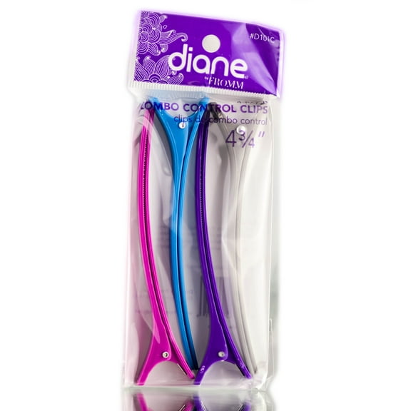 4 pack / Assorted Colors , Diane Combo Control Clips 4 pack , Hair Scalp - Pack of 1 w/ SLEEKSHOP Teasing Comb