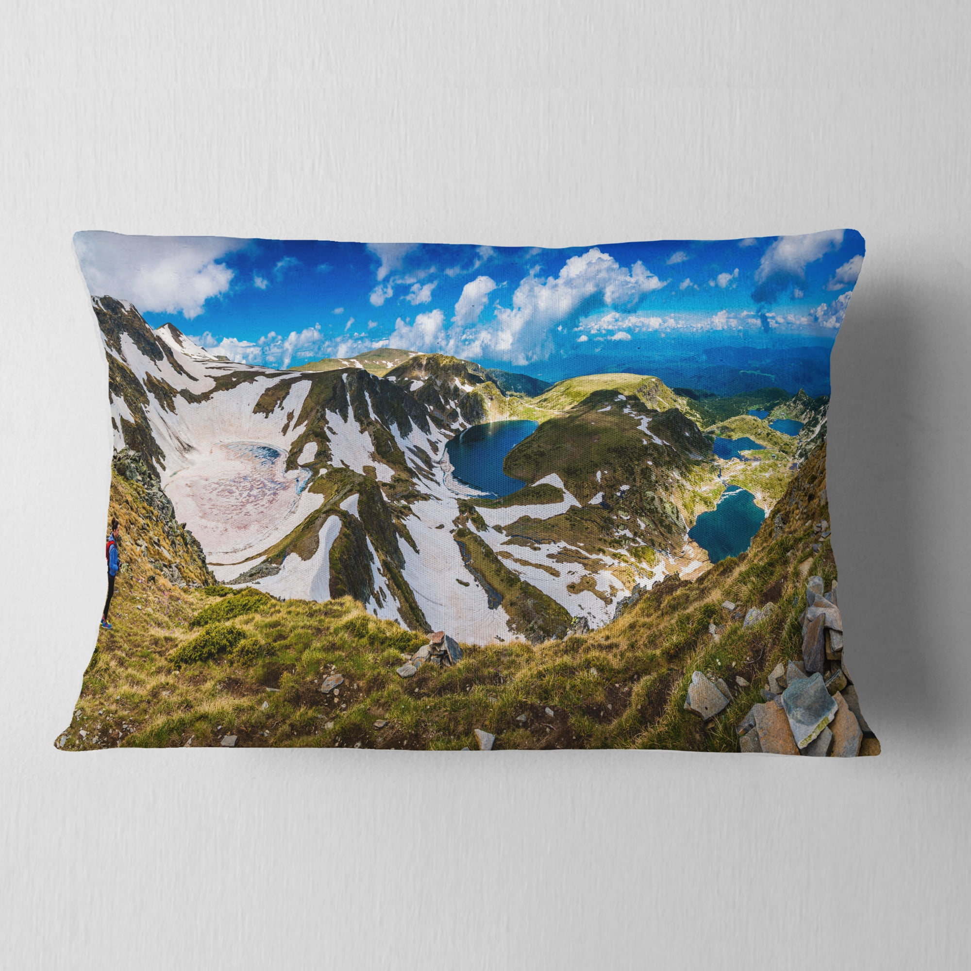 Designart Clouds Over Seven Rila Lakes - Landscape Printed Throw Pillow - 12x20