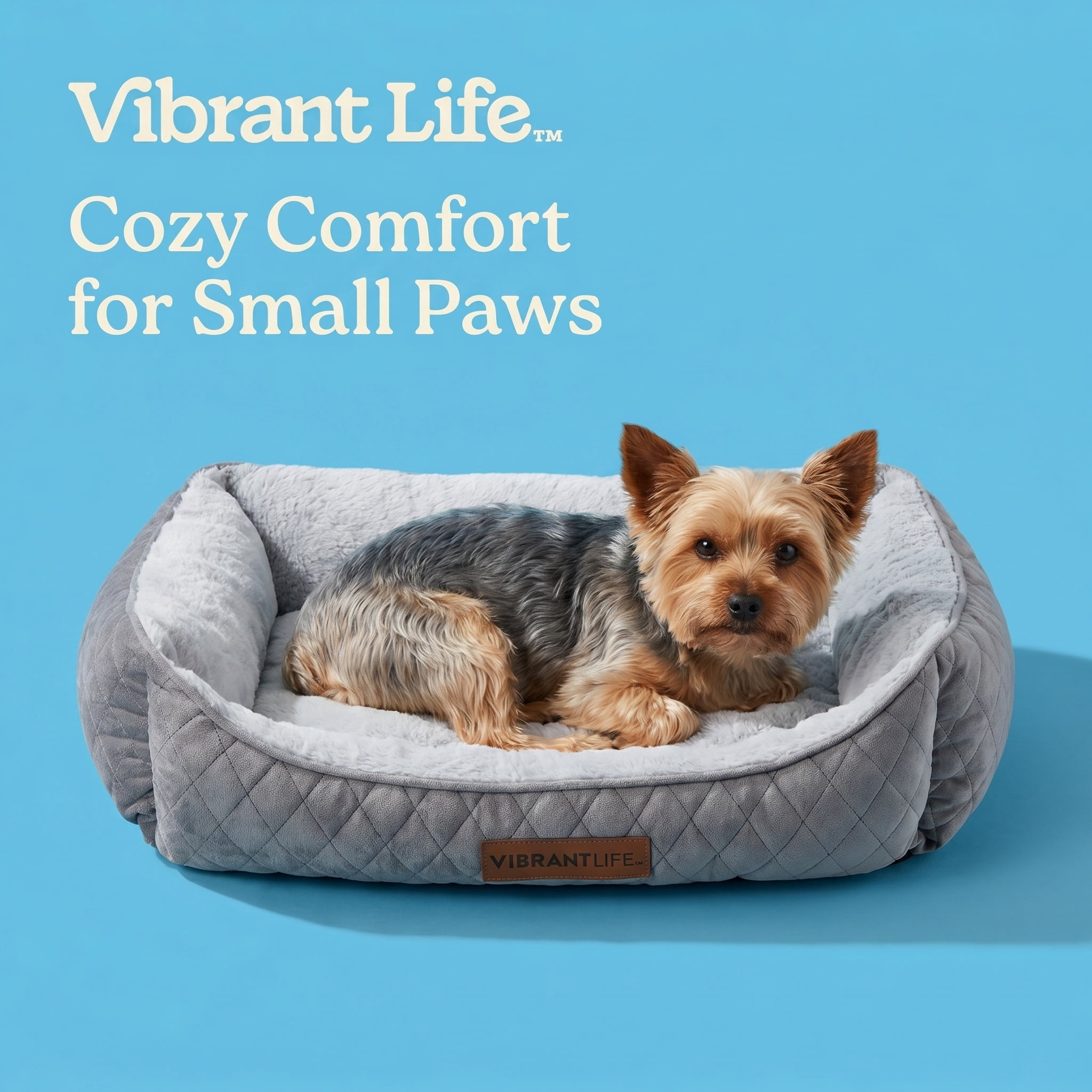 Vibrant Life Medium Quilted Cuddler Pet Bed, Gray, 27" x 21"